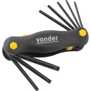 Jogo de chaves hexalobular, T9 a T40, com suporte plástico, 8 peças. vonder