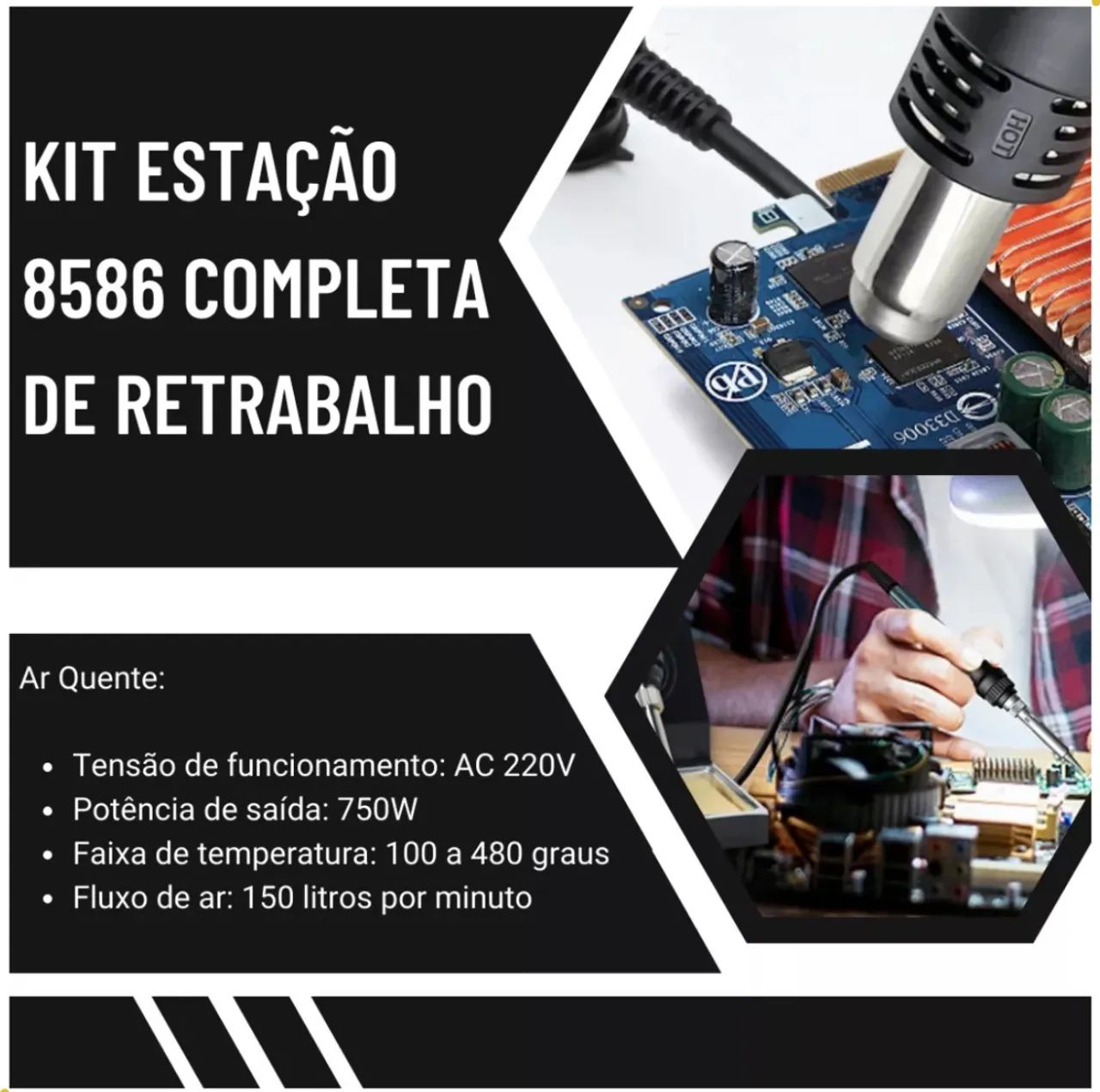 Kit Estação de Solda-soprador Digital 8586 completa - Foto 5