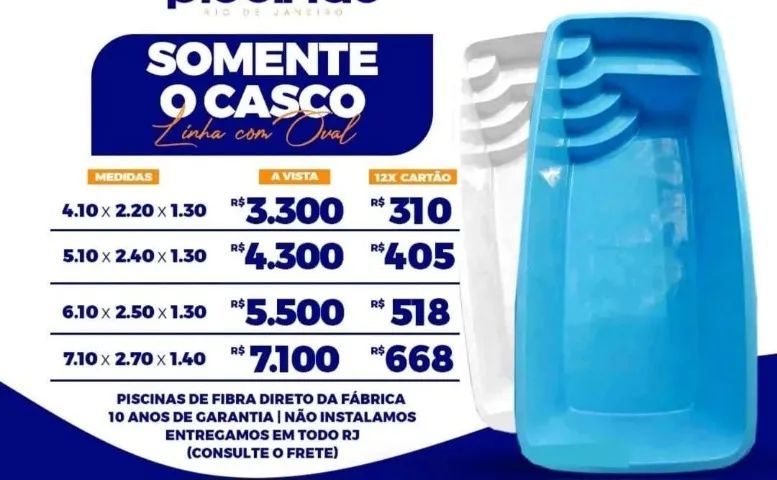 Piscina de fibra só o casco, promoção 