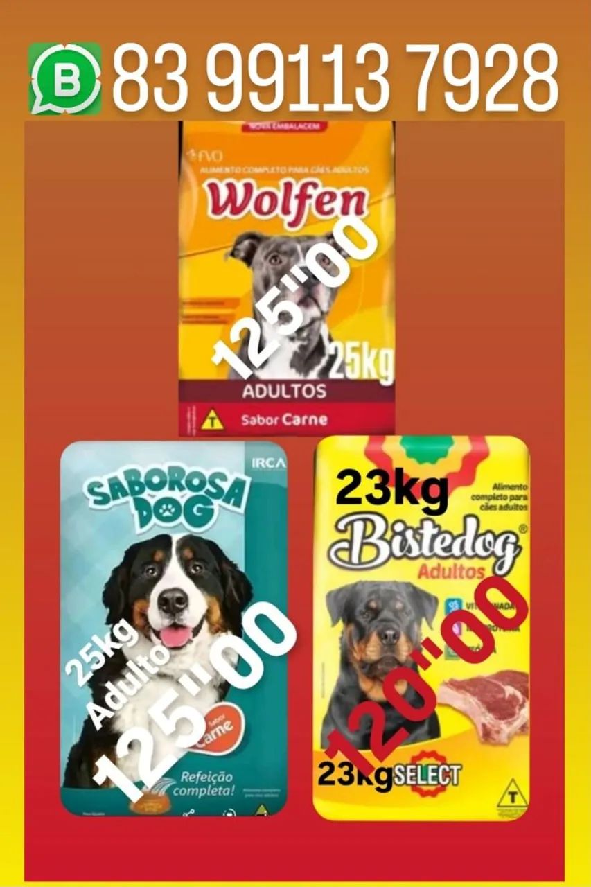 Ração 23kg/25kg para cães adultos - diversas marcas e tamanhos