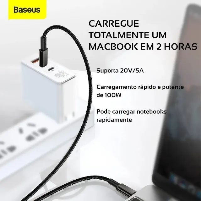 Cabo Tipo C Para Tipo C Baseus Tungsten Gold 100w 1m Preto - Foto 5