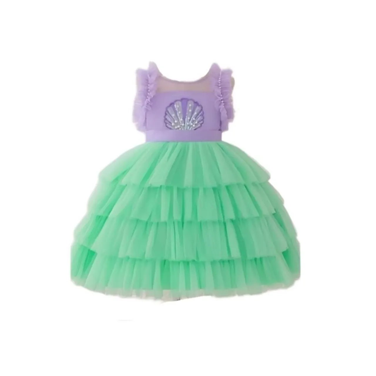 Vestido de Princesa para 3 anos- Verde e Lilá sereias