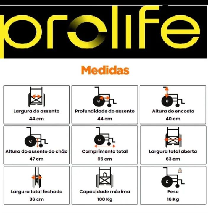 CADEIRA DE RODAS PRÁTICA COM PNEU MACIÇO - PROLIFE , nova na embalagem - Foto 5
