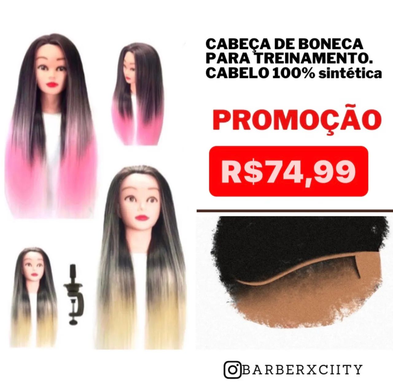 Cabeça de Boneca para Treinamento - Cabelo Sintético - Foto 2