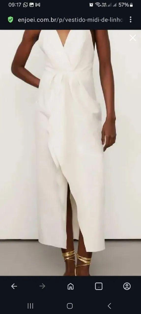 Vestido Animale Midi de Linho Branco Elegante