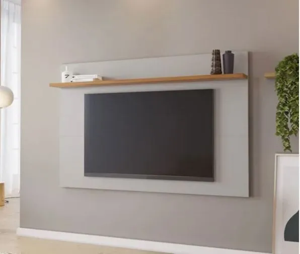 Painel Para Tv Sala Quarto Off White/Freijó