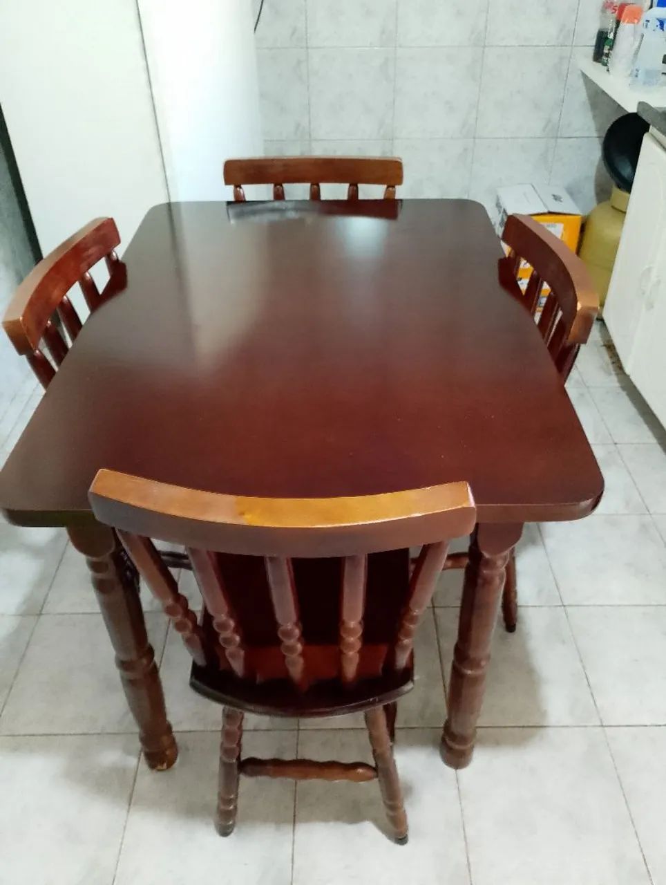 Conjunto de Mesa de Jantar 4 Cadeiras Madeira Maciça