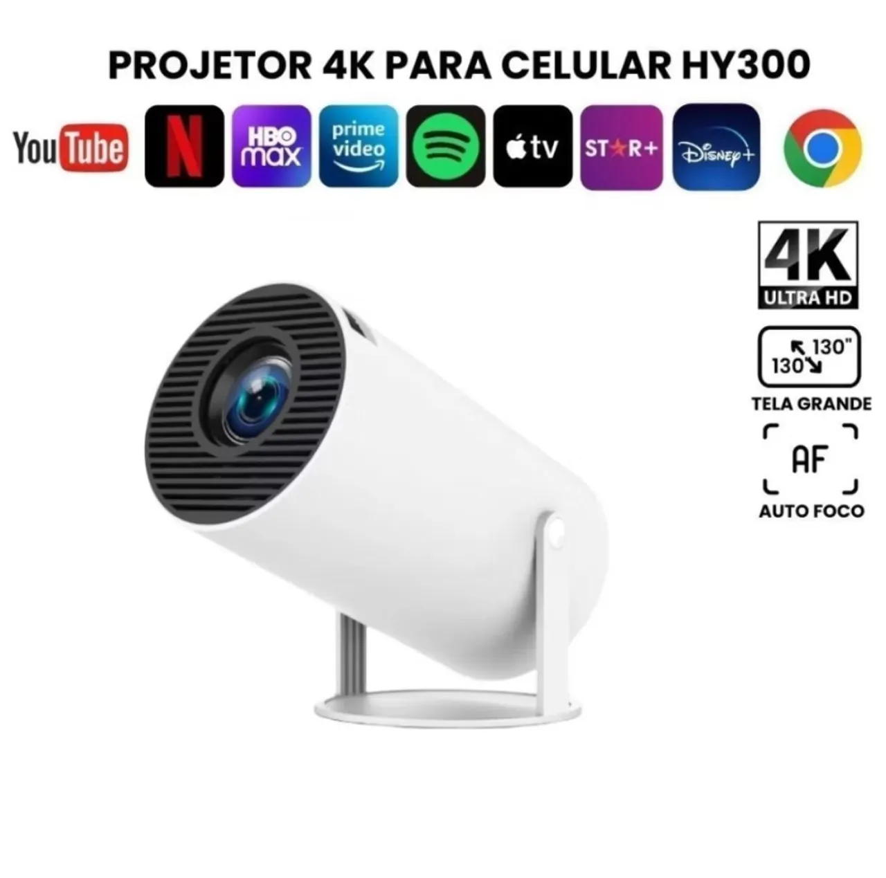 Projetor 4K para Celular HY300 - Tela Grande e Auto Foco