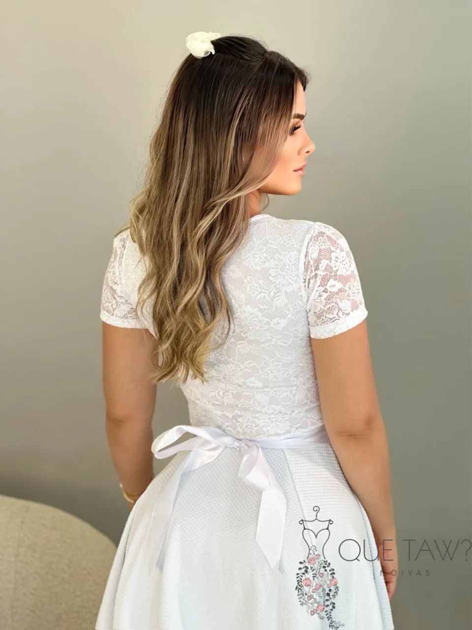 Vestido Branco Rodado Batizado Casamento Civil - Foto 2