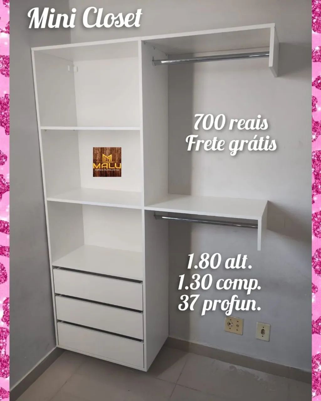 Mini Closet Branco 1.80 Alt X 1.30 Comp X 37 Prof