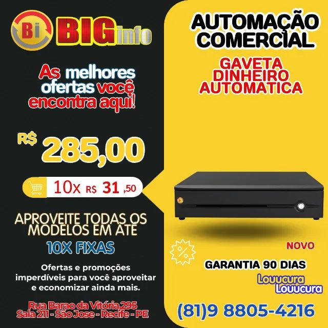 Gaveta Dinheiro Abertura Automática E Manual - Em ate 10x Fixas 