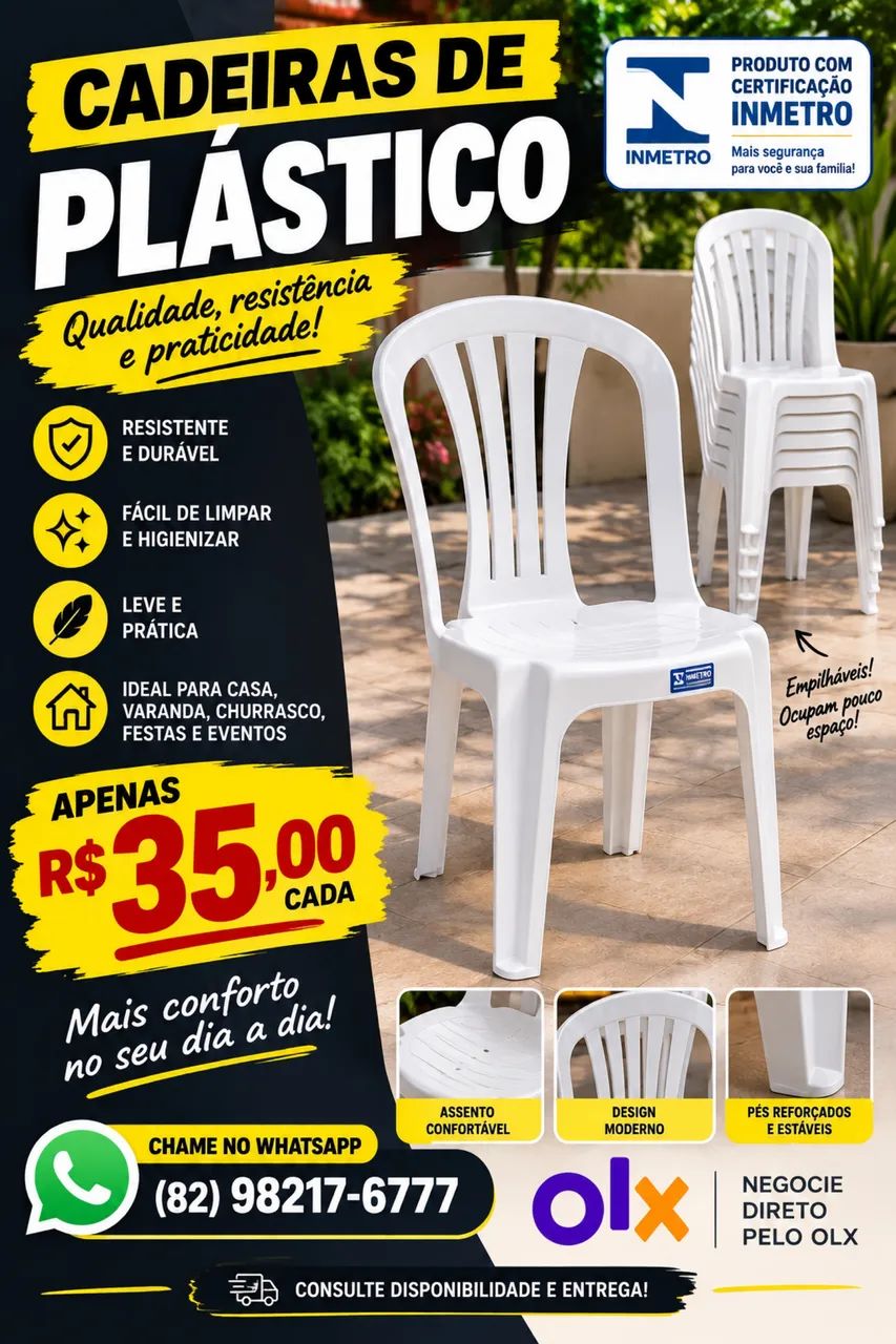 CADEIRAS DE PLÁSTICO R$ 35,00 CADA
