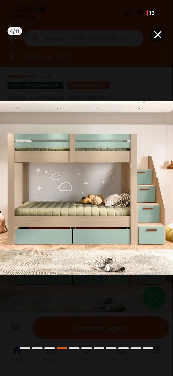 Cama infantil beliche + escada com armário  - Foto 4