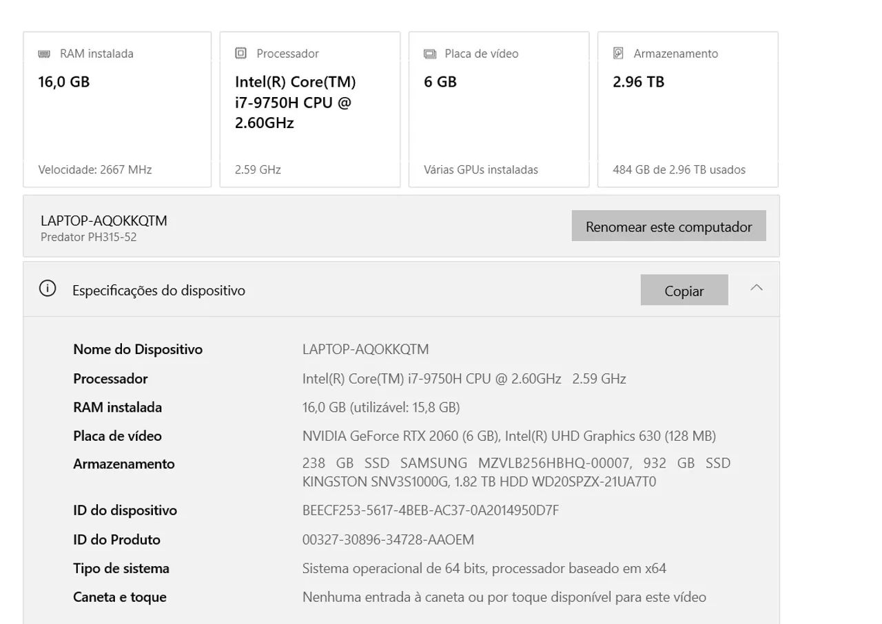 Notebook Acer Predator Helios 300 - I7 e RTX 2060 - Foto 5