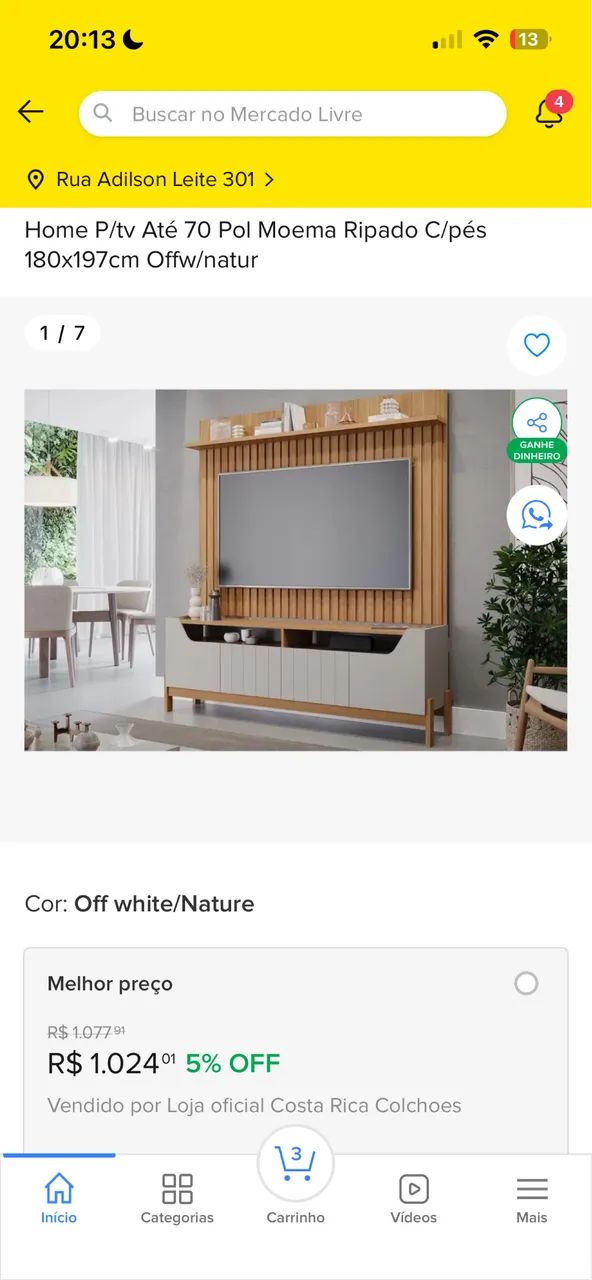 Rack painel Moema ripado todo em mdf
