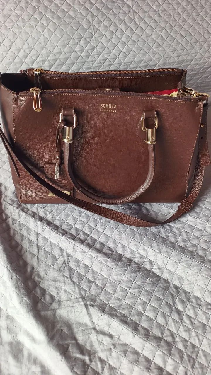 Bolsa Tote Tiracolo Lorena Couro Marrom - Foto 2