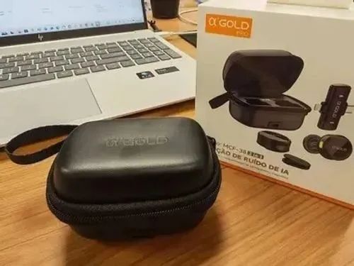 Microfone Lapela Sem Fio 2 em 1 Magnético AGOLD MCF-38 Type-C e Lightning Caixa Carregador - Foto 2