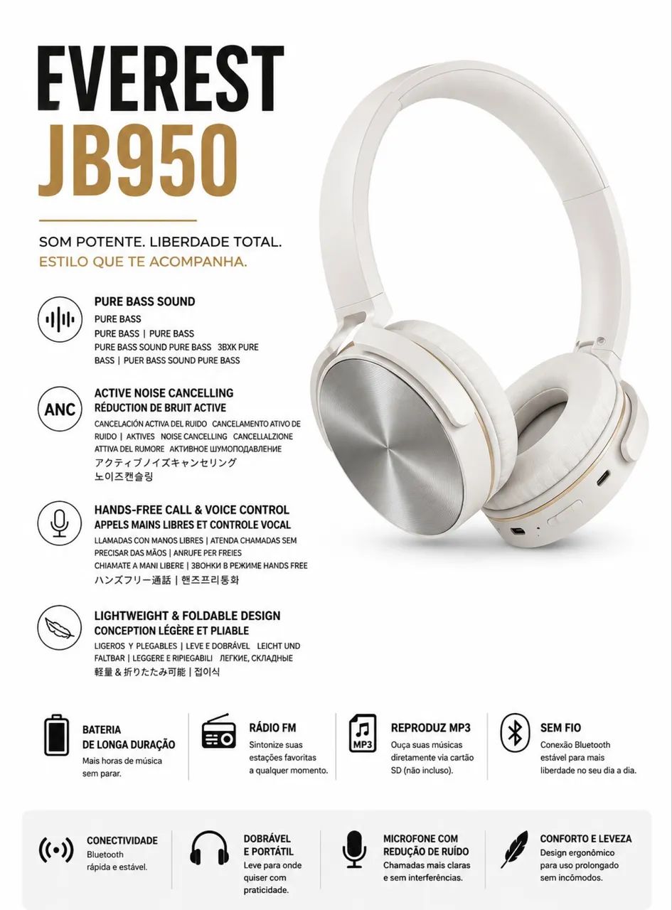 Fone Everest JB950 Branco - Foto 3