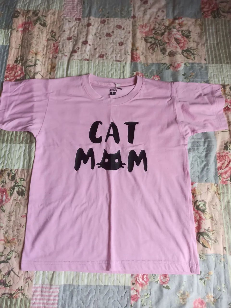 Desapego blusa rosa estampa cat mom