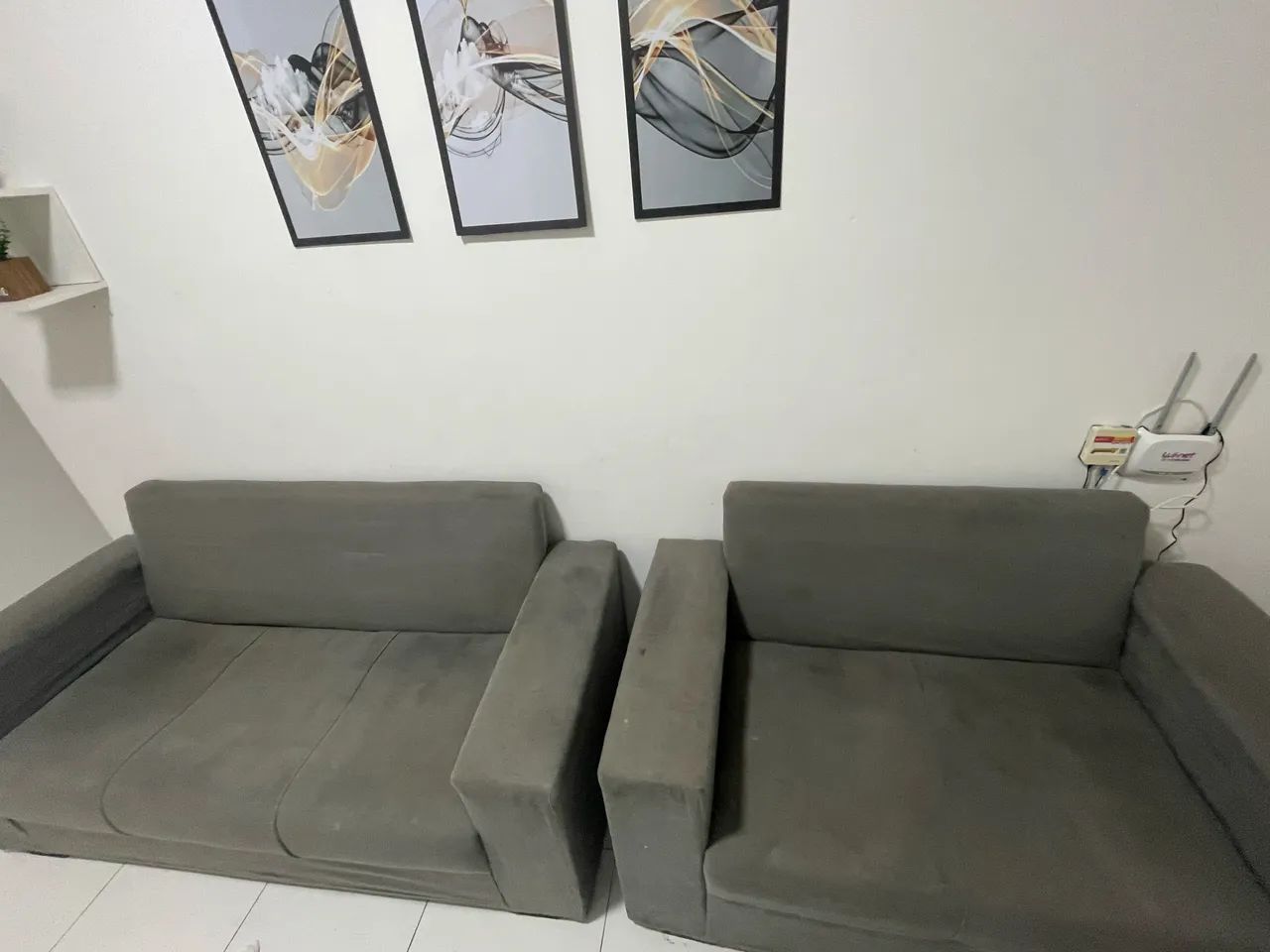 Sofá 2 módulos cinza em ótimo estado - R$ 300 (negociável) - Foto 4