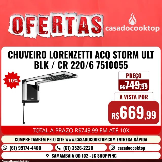 CHUVEIRO LORENZETTI ACQ STORM ULT BLK/CR 220/6 7510055