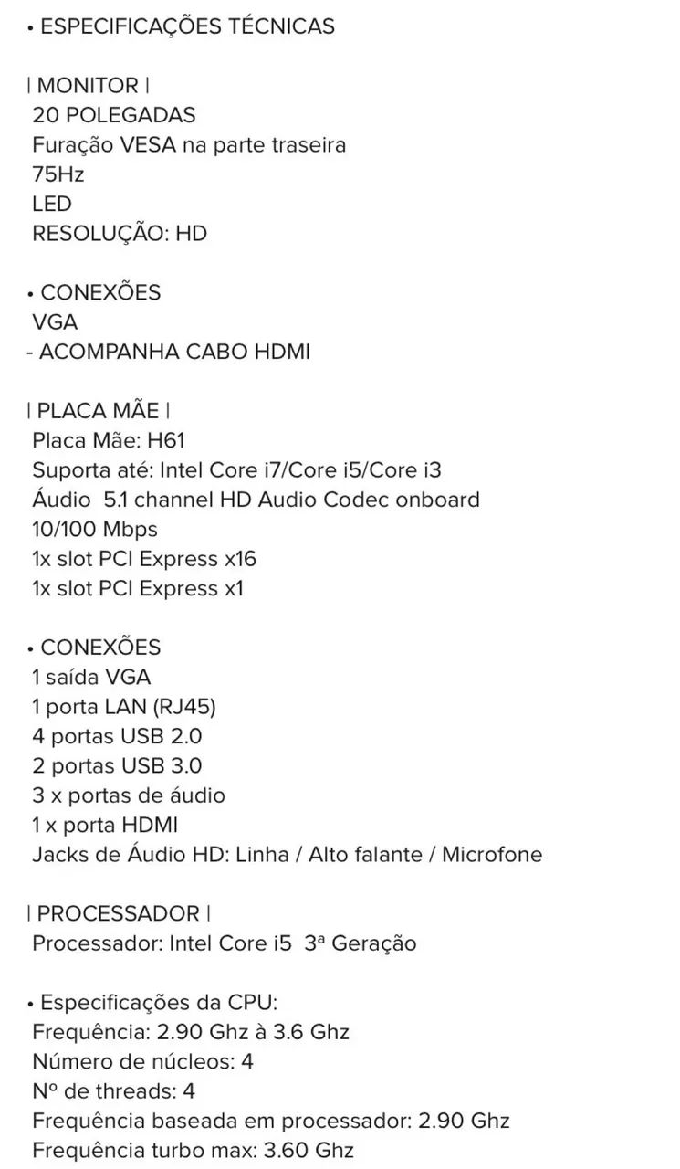Computador de mesa completo, com monitor, cabos, teclado e mouse. - Foto 5