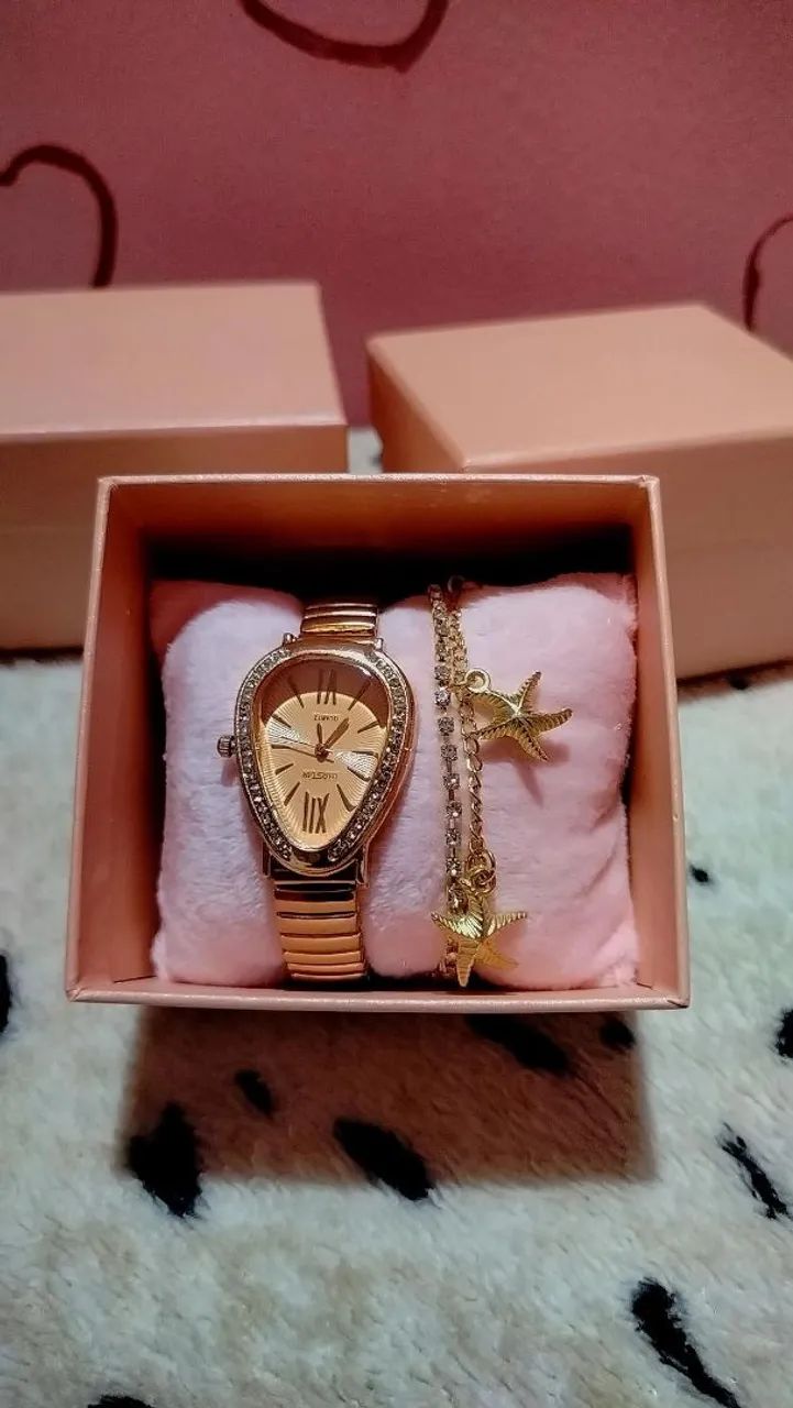 Kit feminino relógio e pulseira