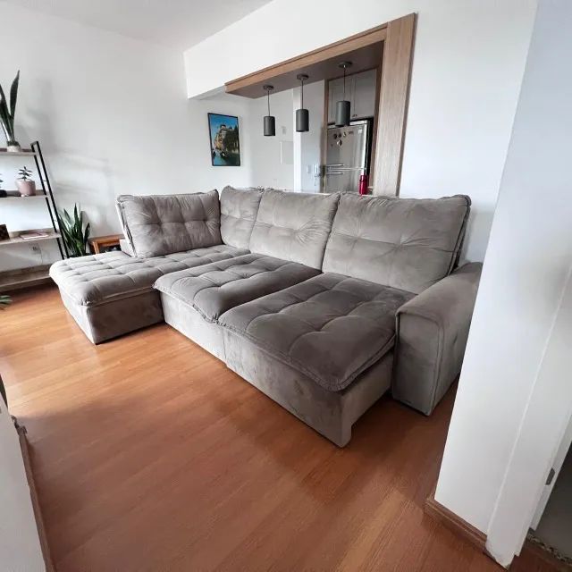 Sofá Retrátil e Reclinável com Chaise, 3,29m Cinza - Excelente Estado - Foto 3