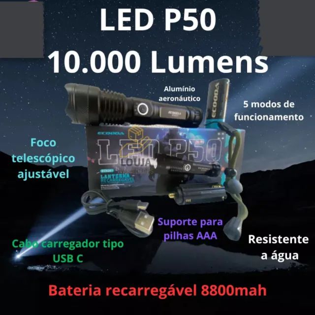 Lanterna Manual de Led recarregável P50 EC 6201 - Foto 4