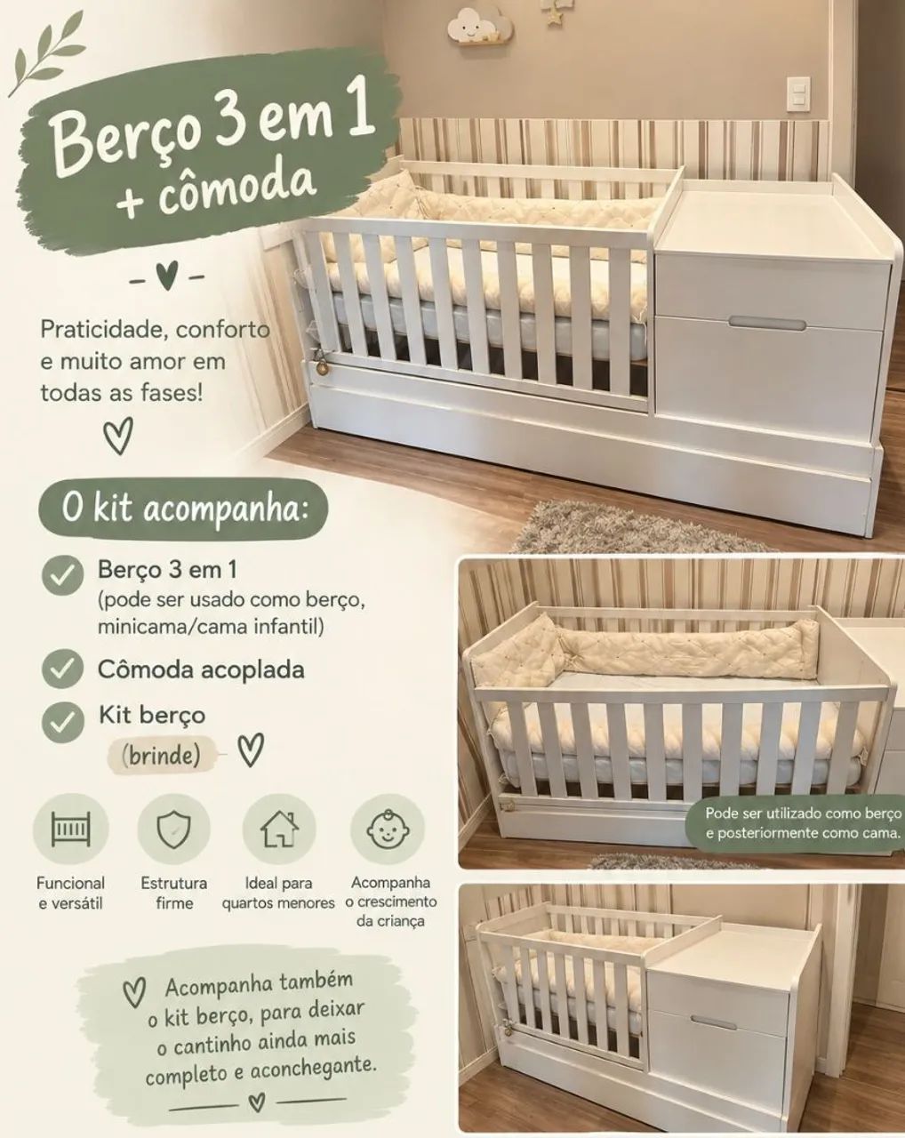 Berço 3x1 Tamanho americano  - Foto 2