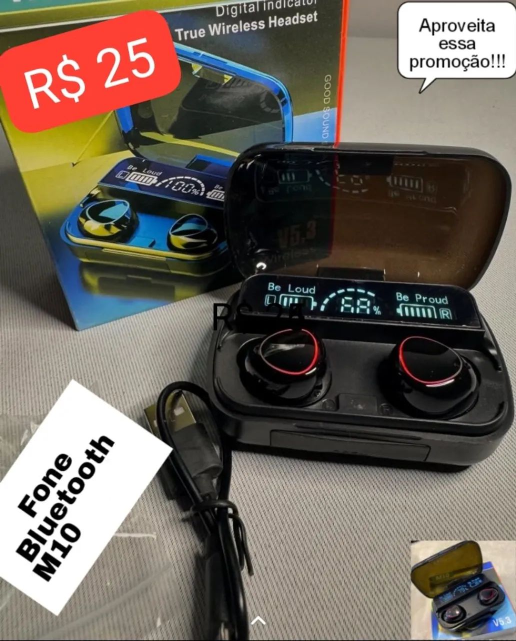 M10 TWS Bluetooth Earphones R$ 25