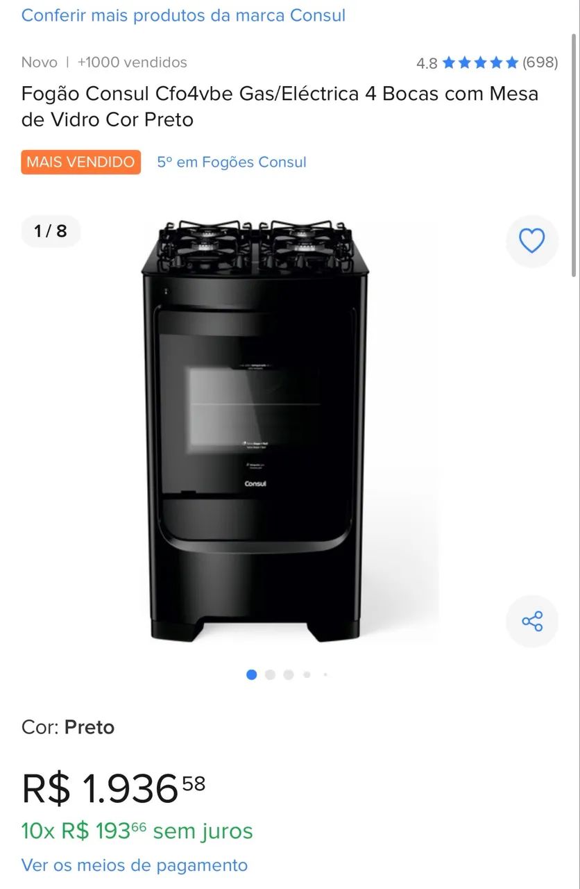Fogão Consul 4 bocas preto  - Foto 5