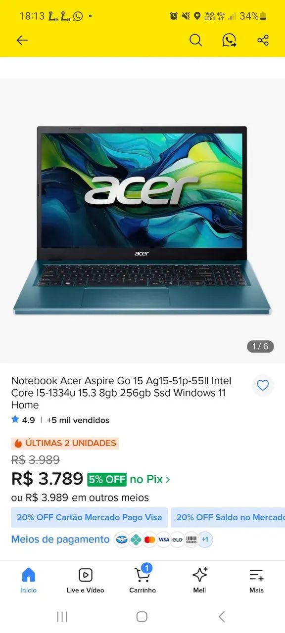 Notebook acer 15 pro - Foto 2