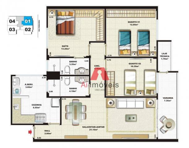 Apartamento com 3 dormitórios à venda, 104 m² por r$ 530.000 - baixa da colina - rio branc - Foto 3