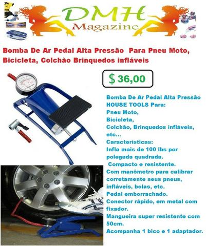 Bomba De Ar Pneu Pé Bicicleta Moto Carro Pedal Mamometro - Foto 4