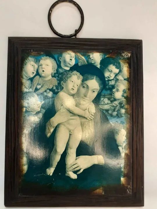 Quadro antigo de MADONA COM O MENINO E O CORO QUERUBINS   - Foto 2