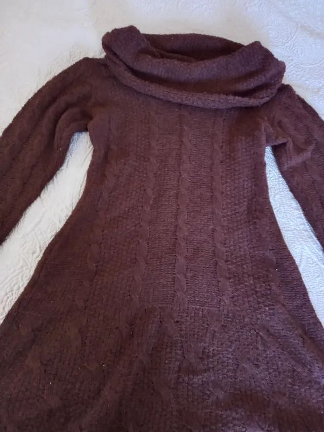 Cable Knit Cowl-Neck Sweater Dress