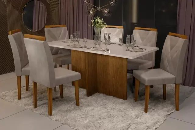 Mesa 160x80 com 6 cadeiras em madeira maciça