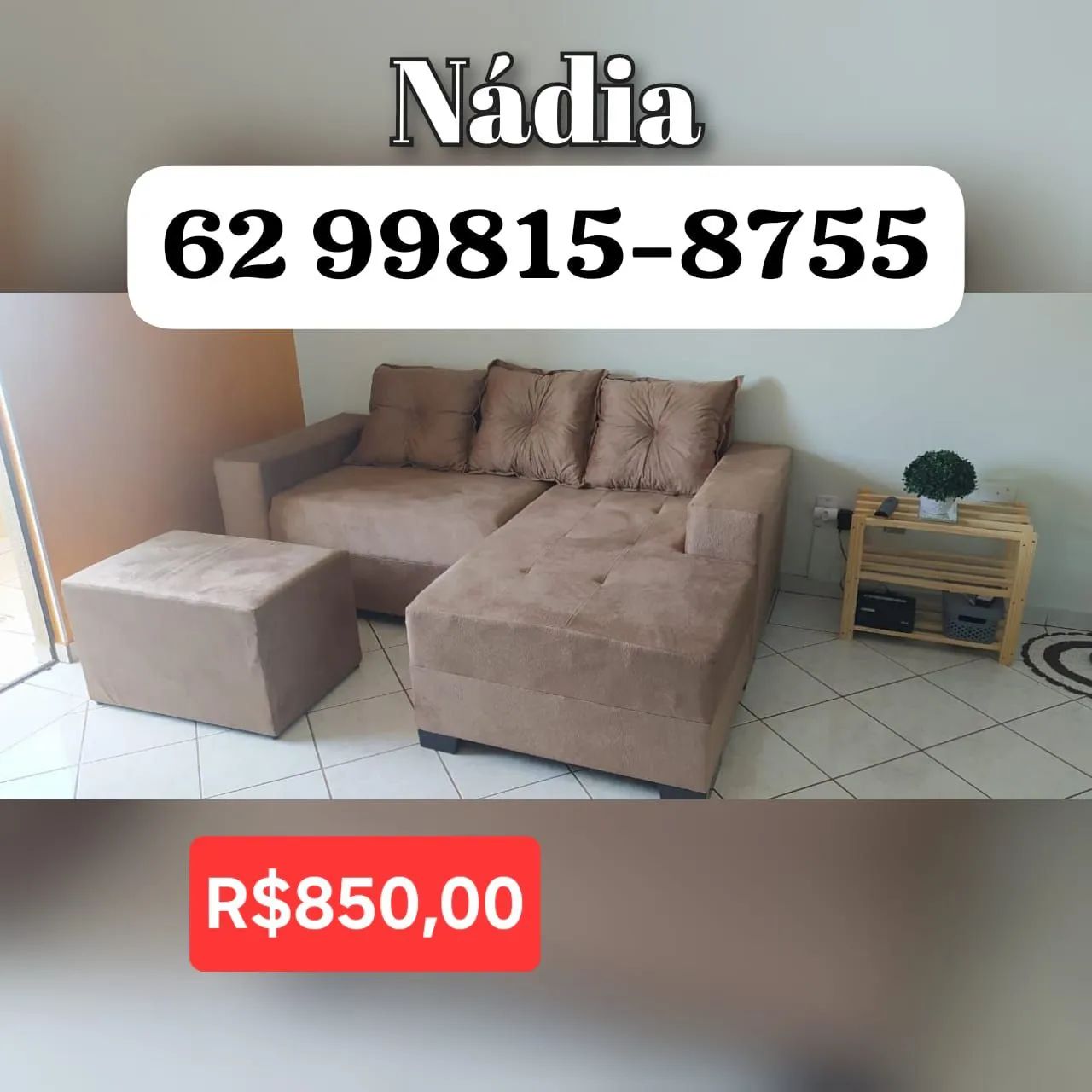 Sofá bege com puff de brinde 53