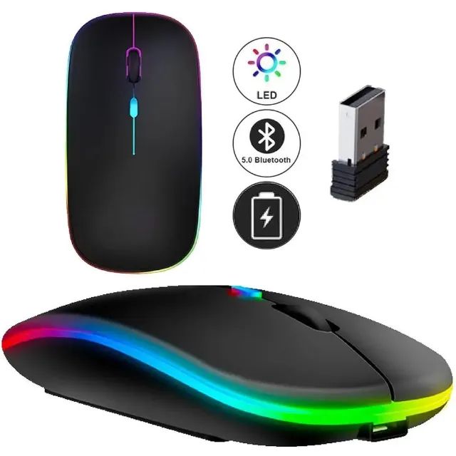 Mouse Sem Fio Recarregável Wireless Bluetooth Com Led