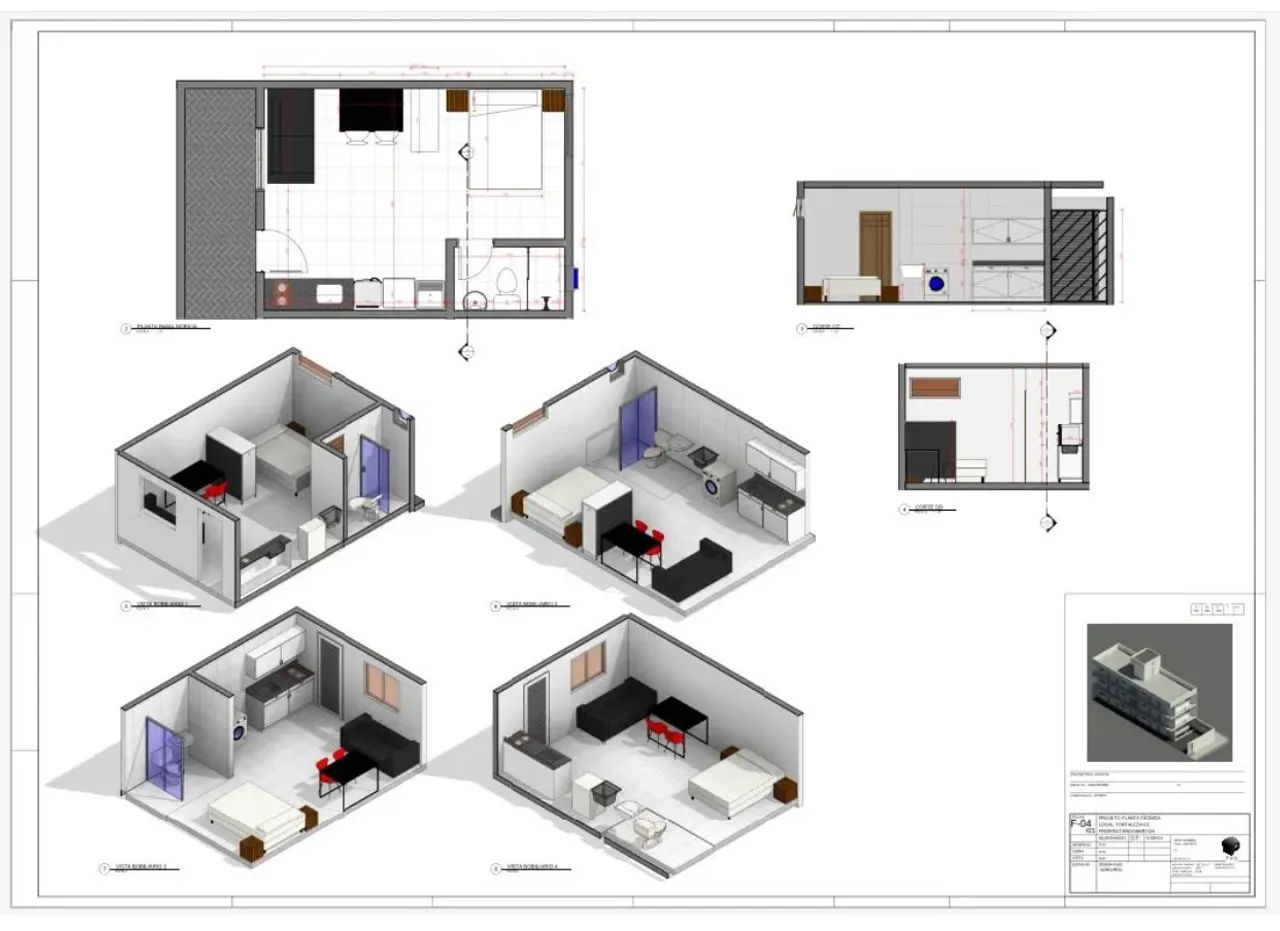 Projeto arquitetônico kitnets 