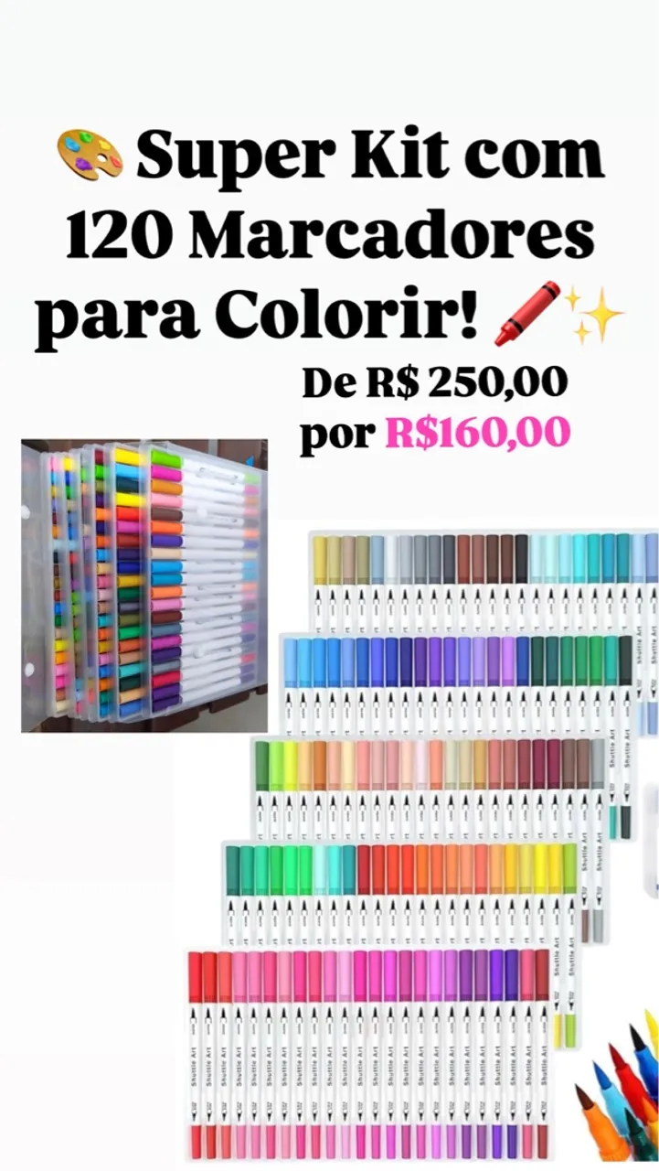 Kit 120 Marcadores para Colorir - Shuttle Art