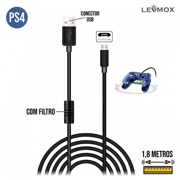 Cabo de Carregamento e Dados V8 Para PS4 1.80 Metros - Lehmox em São Luís ma  - Foto 3