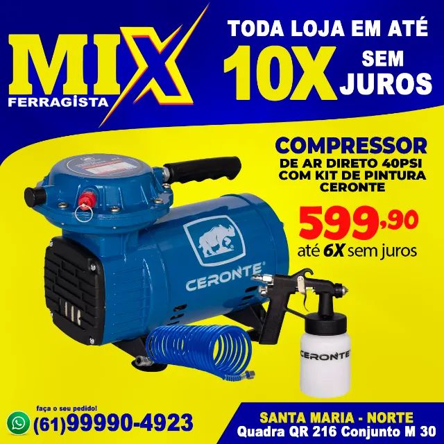 Compressor de Ar Direto 40Psi Com Kit de Pintura Ceronte