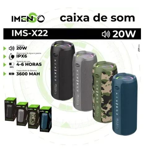 Caixa de Som 2x10W Bluetooth 5.0 Bateria 3600mAh Imenso X22