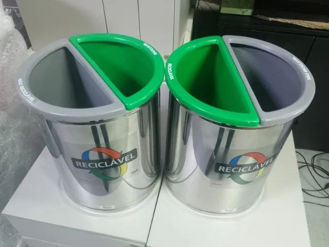 Lixeira dupla em aço inox para coleta seletiva de lixo - Foto 3