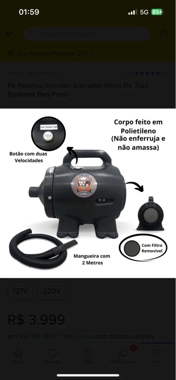 Kit Petshop Secador Soprador Mesa De Tosa Banheira 220v - Foto 3