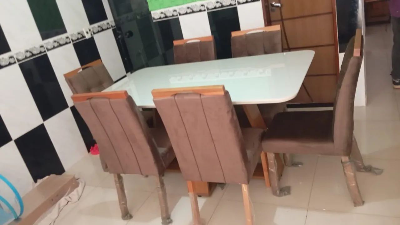 Conjunto de mesa celeste 6 cadeiras