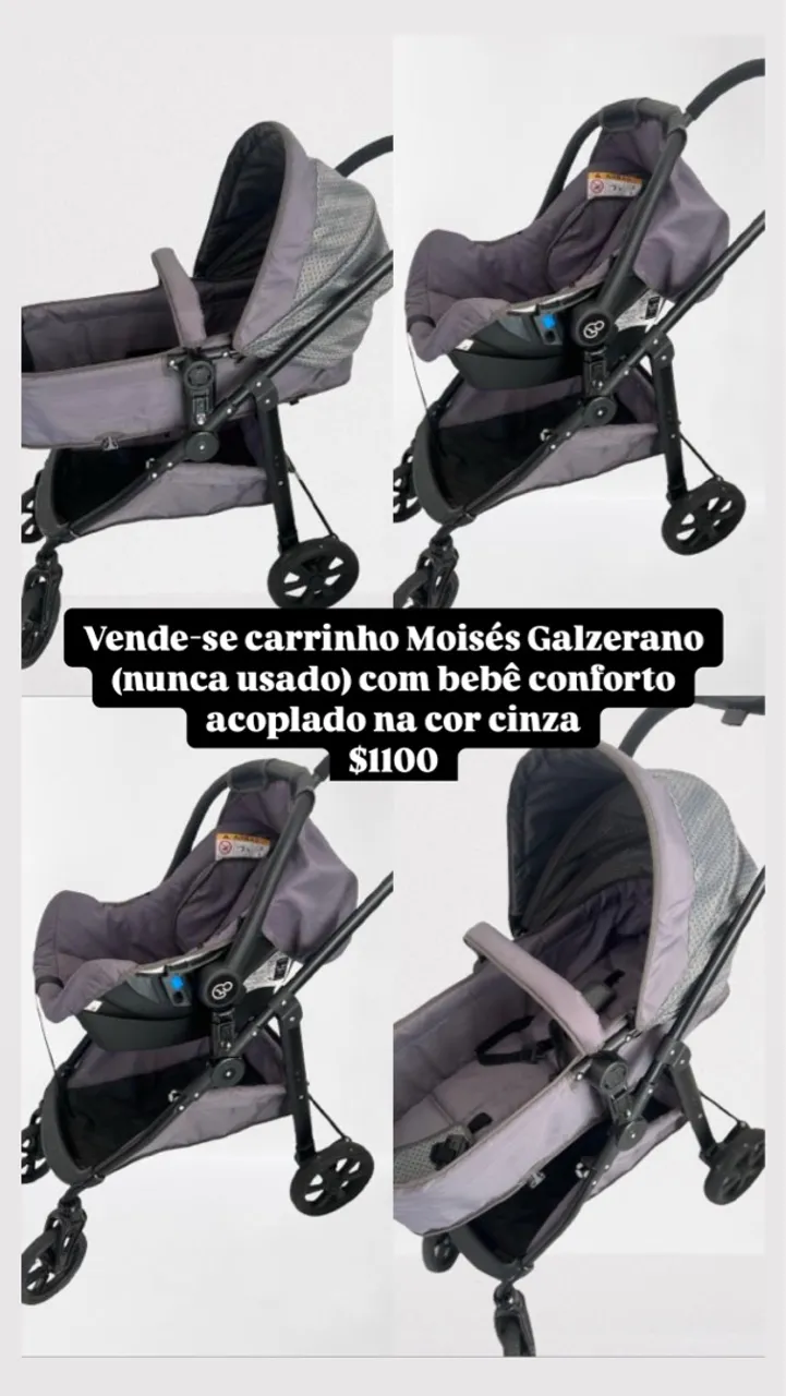 Carrinho Moisés Galzerano Cinza com Bebê Conforto