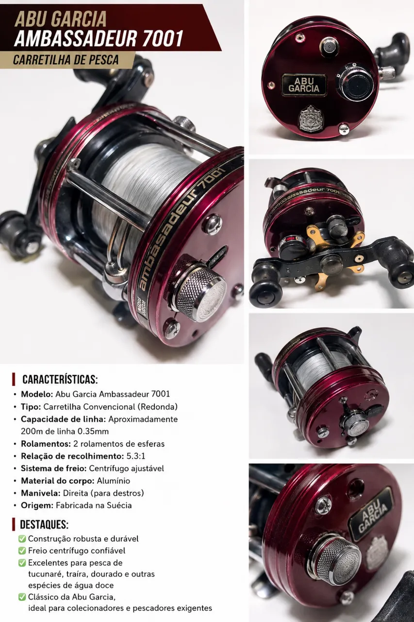 CARRETILHA ABU GARCIA AMBASSADEUR 5600C - ORIGINAL - Esportes